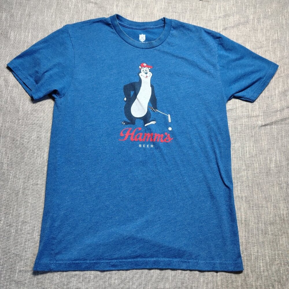 Hamms Beer T-Shirt Blue 19th Hole American Needle Bear Mascot Graphic Medium Y2K